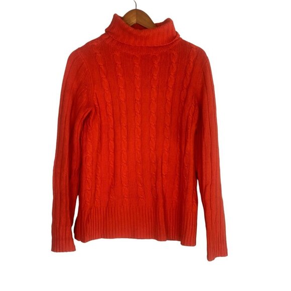 J.Crew Wool Cambridge Chunky Cable Knit Turtleneck Sweater Long Sleeve S Red - Picture 2 of 12